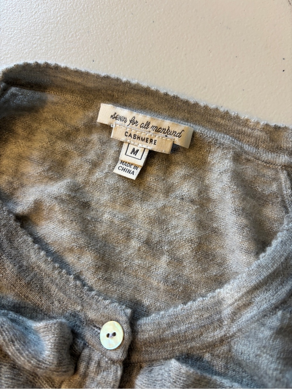 7 For All Mankind Cashmere Cardigan Size Medium Grey Ruffle Cottagecore Dainty - Picture 6 of 10